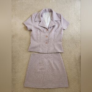 Vintage Y2K Pink Checkered Two Piece Set, Blazer and Skirt